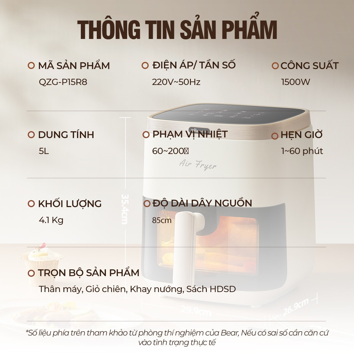 Nồi chiên không dầu 5L Bear QZG-P15R8 (AF-4H15L) - Ảnh 4