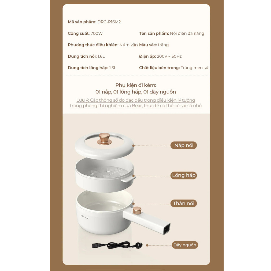 Nồi điện đa năng 1.6L Bear DRG-P16M2 (MC-4H16U) - Ảnh 2