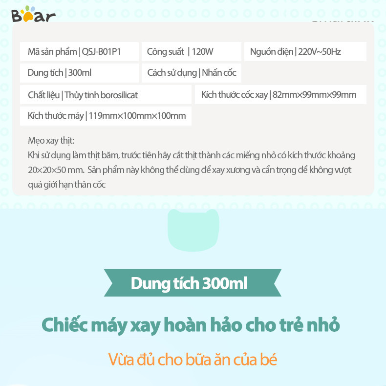 Máy xay ăn dặm 0.3L Bear QSJ-B01P1 (CH-4H01T) - Ảnh 3