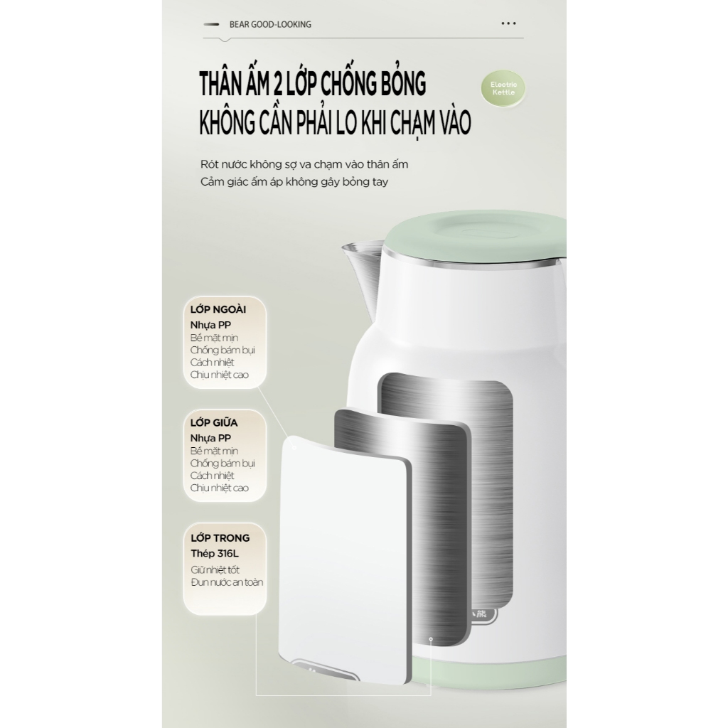 Ấm Đun Siêu Tốc 1.5L BEAR ZDH-E15S6 (EKT-155GK) - Ảnh 5